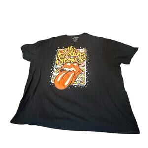 The Rolling Stones Men Black T Shirt Spellout Graphic Logo Crew Short Sleeve 3XL